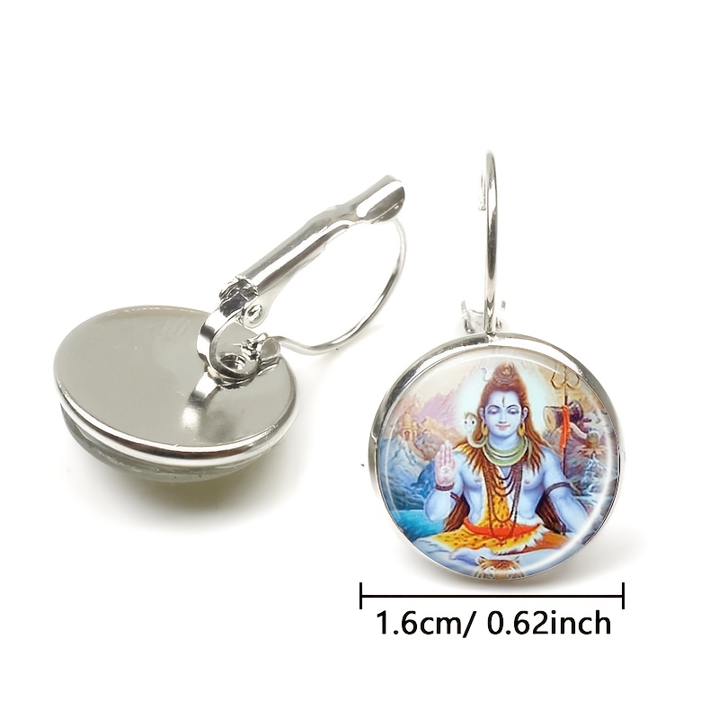 2pcs Round Glass-inlaid White Earrings with Deity Design